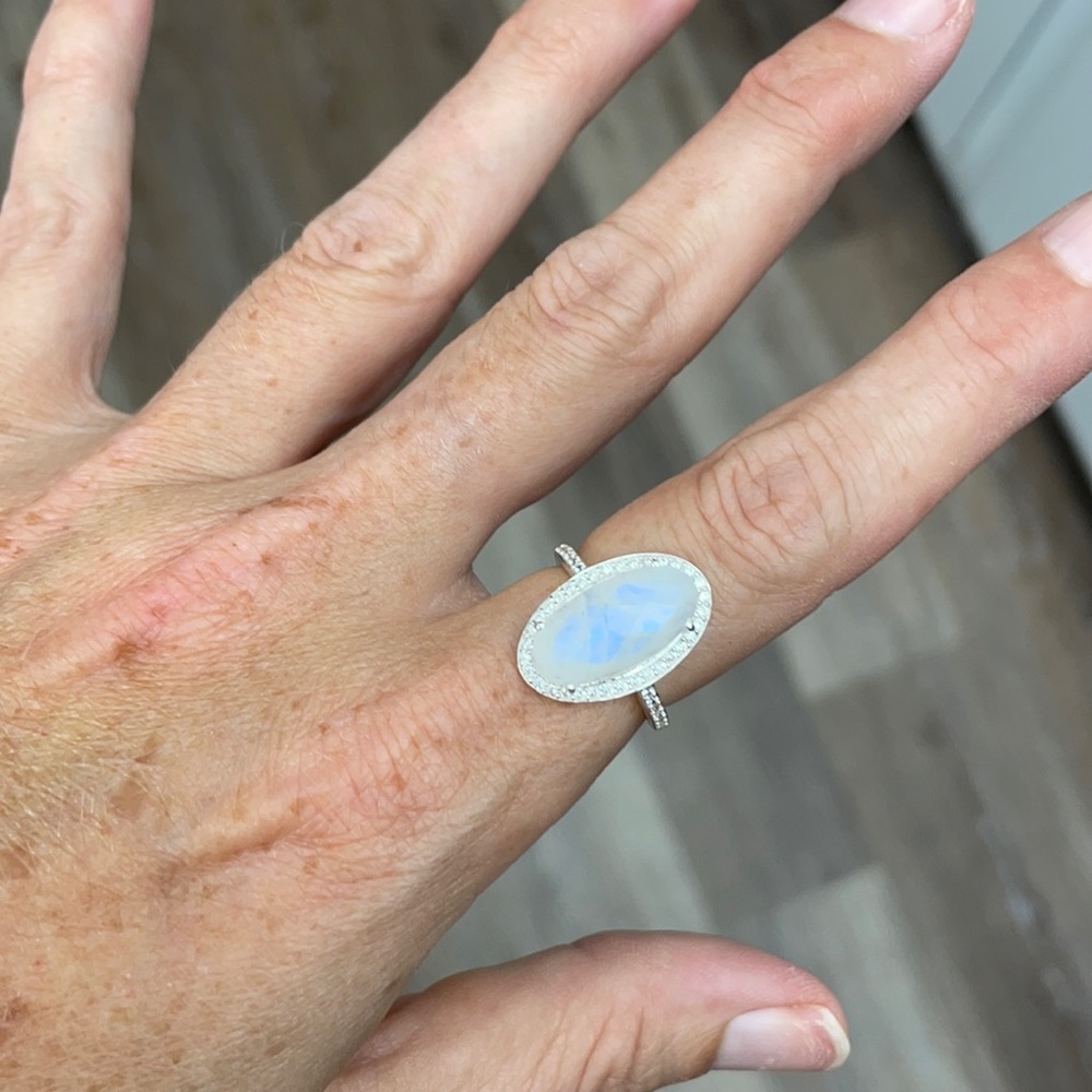 Oval Rainbow Moonstone Ring - size 6